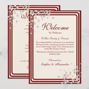 Convite Clássico Itinerário de Casamento Borgonha & Pérola