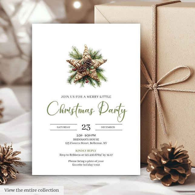Convite Clássico Jantar de Natal Botânico Neutro Boêmio  (Classic Bohemian Neutral Botanical Holiday Dinner Card)