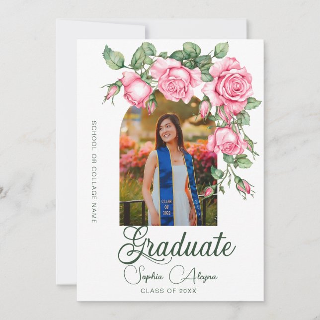 Convite Clássico Jardim de Rosas Foto Graduação (Frente)