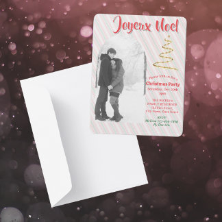 Convite Clássico Joyeux Noel Listras Verde Vermelho Natal