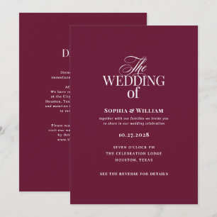 Convite Clássico Luxo Borgonha   Casamento QR Code Tudo em