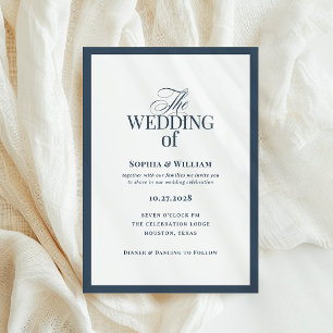 Convite Clássico Luxo   Casamento Elegante Azul-Navy e Bra
