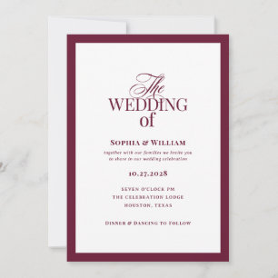 Convite Clássico Luxo Casamento Elegante Branco e Borgon