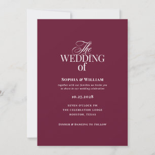Convite Clássico Luxo Foto Casamento Burgundy Elegante
