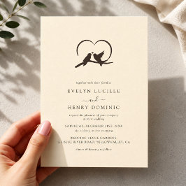 Convite Clássico Minimalista Lindos pássaros Casamento Rom