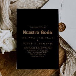 Convite Clássico Minimalista Ouro Preto Nossa Boda Casamen
