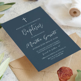 Convite Clássico Mínimo Batismo Azul-Branco