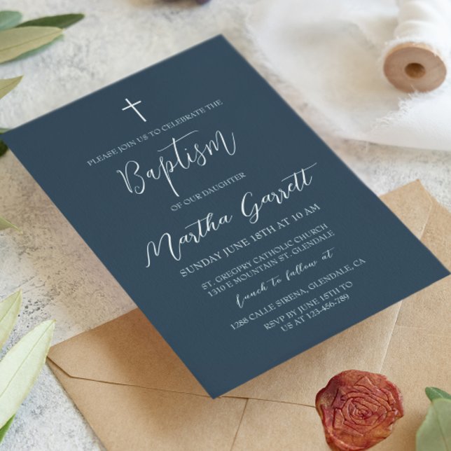 Convite Clássico Mínimo Batismo Azul-Branco (Criador carregado)