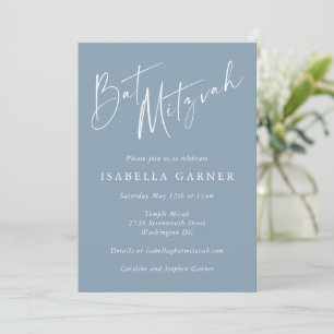Convite Clássico Mínimo Dusty Blue Modern Bat Mitzvah