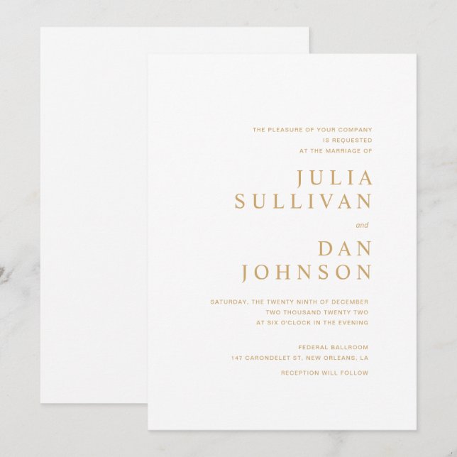 Convite Clássico Moderno de Casamento Justificado (Frente/Verso)