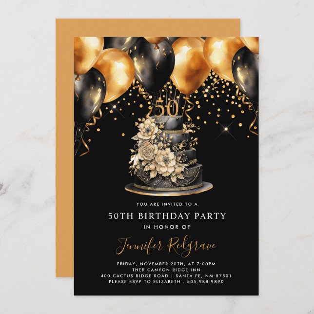 Convite Clássico Moderno Elegante 50º Aniversário (Frente/Verso)