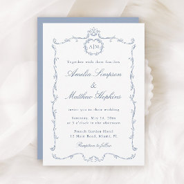 Convite Clássico Moderno Quadro Francês Casamento Azul Poe