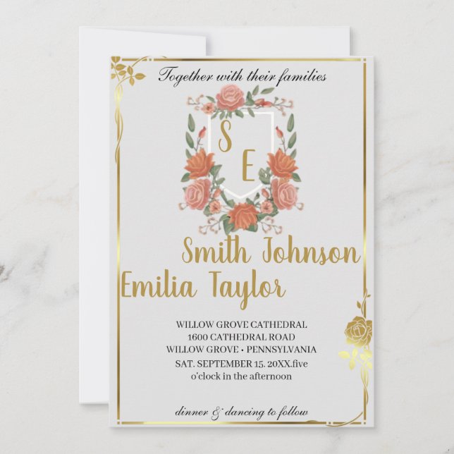 Convite Clássico Monograma Clássico Convocação De Casament (Frente)