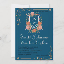 Convite Clássico Monograma Clássico Convocação De Casament
