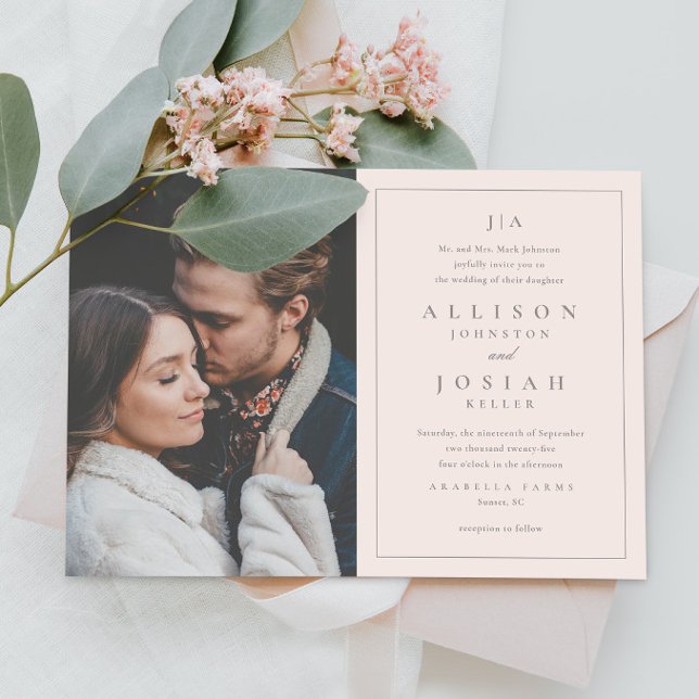 Convite Clássico Monograma Elegante Casamento de Foto (Criador carregado)