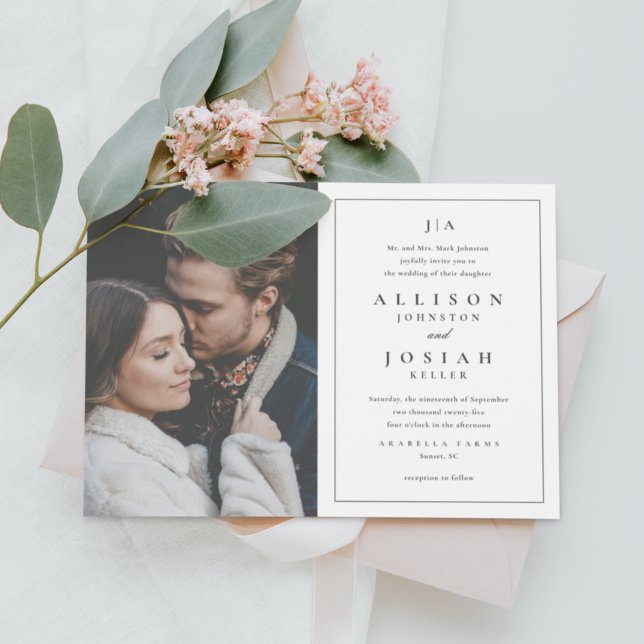 Convite Clássico Monograma Elegante Casamento Foto  (Criador carregado)
