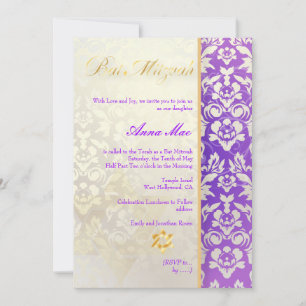 Convite Clássico + Na moda Damask Bat Mitzvah/Lavanda Azul