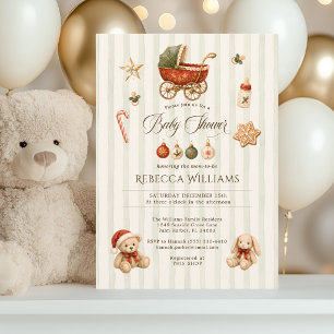 Convite Clássico Natal Antigo Carrinho de Bebê Chás de Beb