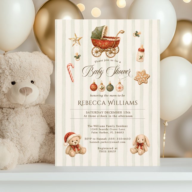 Convite Clássico Natal Antigo Carrinho de Bebê Chás de Beb (Criador carregado)