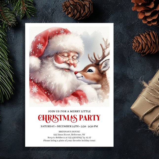 Convite Clássico Papai Noel Rudolph Noite de Natal   (Classic Santa Claus Rudolph Christmas Eve Night Party Invite

)