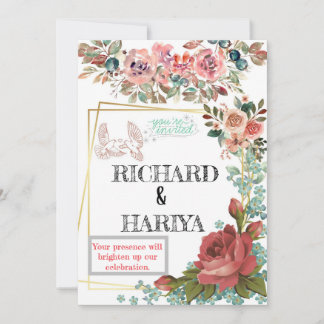 Convite Clássico para Casamento de Folha de Ouro |