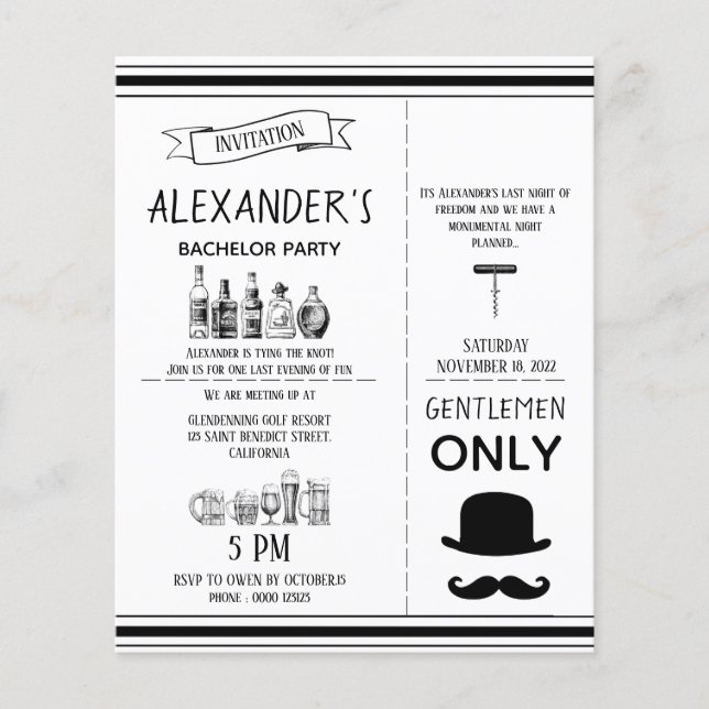 Convite clássico para o partido Bachelor. Folheto (Frente)