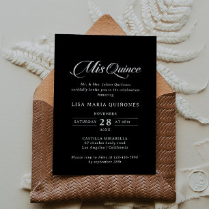 Convite Clássico Preto e Branco Mis Quince Quinceañera