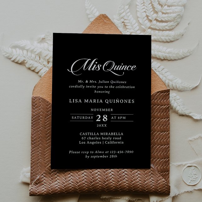 Convite Clássico Preto e Branco Mis Quince Quinceañera (Criador carregado)