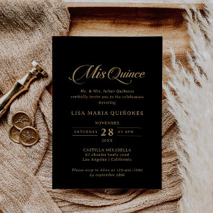 Convite Clássico Preto e Dourado Mis Quince Quinceañera