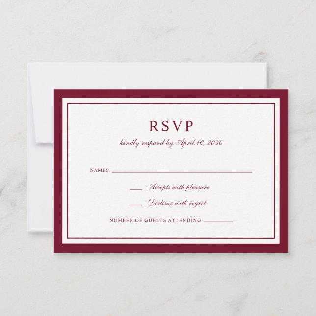 Convite Clássico Quadro Burgundy Elegante Casamento RSVP (Frente)