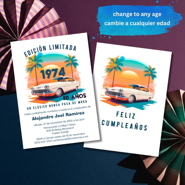 Convite Clássico Retro Espanhol Carro Antigo Aniversário d (Criador carregado)