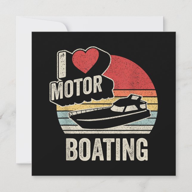 Convite Clássico Retro Eu Amo Barco a Motor Engraçado Barq (Frente)