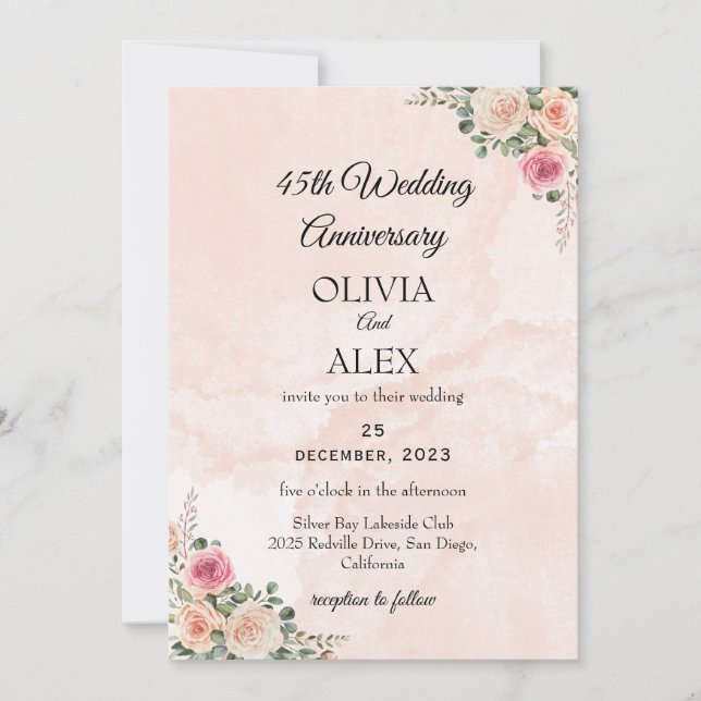 Convite Clássico Rosa Creme Floral Casamento Aniversário  (Frente)