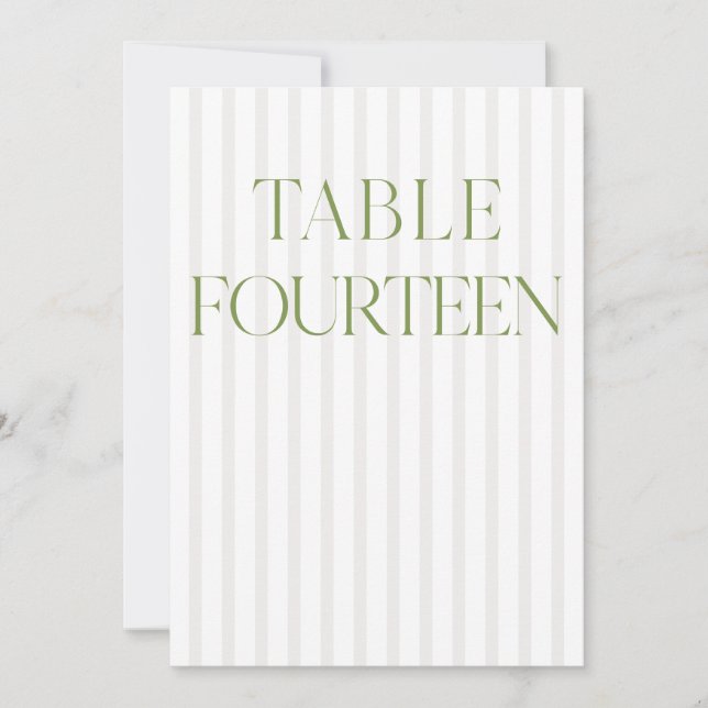 Convite Clássico Sage Green & Beige Wedding 14 Table Numbe (Frente)