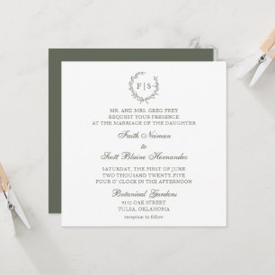 Convite Clássico Sage Green Wreath Invitation