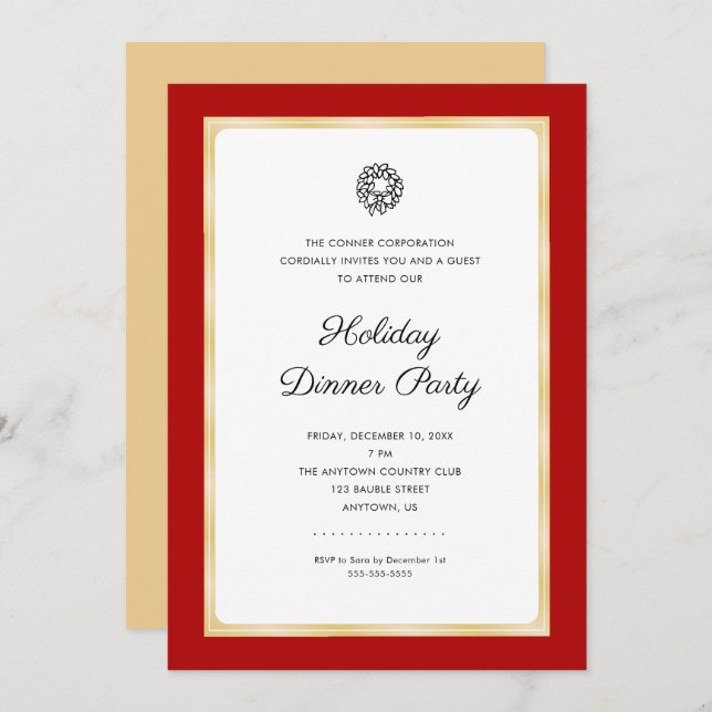 Convite Clássico Simples do Partido de Natal Corporativo (Frente/Verso)