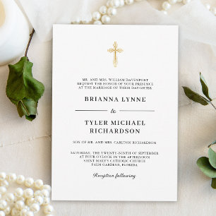 Convite Clássico Simples Elegante Cruz Cristã Casamento