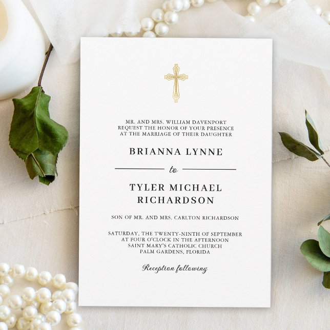 Convite Clássico Simples Elegante Cruz Cristã Casamento (Criador carregado)