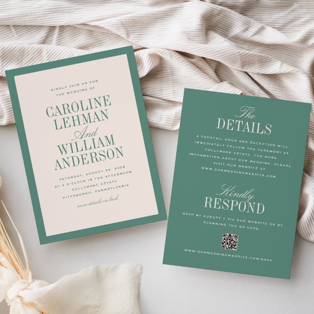 Convite Clássico Verde Claro Elegante Casamento de Dois La (Criador carregado)