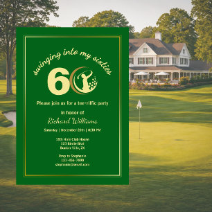 Convite Clássico Verde Dourado do Golfe Jogador 60º Aniver
