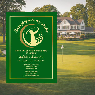 Convite Clássico Verde Dourado do Golfe para Jogador de 60