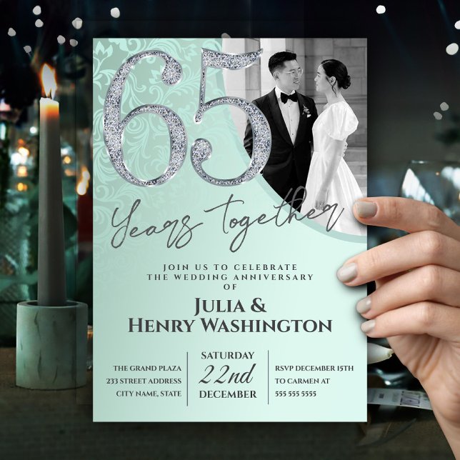 Convite Clássico Verde Suave 65º Aniversário de Casamento (Criador carregado)
