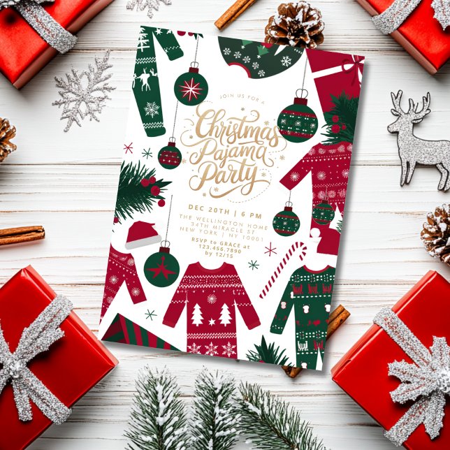 Convite Clássico Verde Vermelho Clássico do Partido Pajama (Criador carregado)