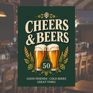 Convite Clássico Vintage Cheers & Beers 50º Aniversário Ma