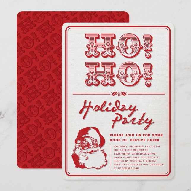 Convite Clássico Vintage Papais noeis HO Holiday Party (Frente/Verso)