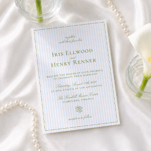 Convite Clássico Vintage Sage Green & Blue Weding