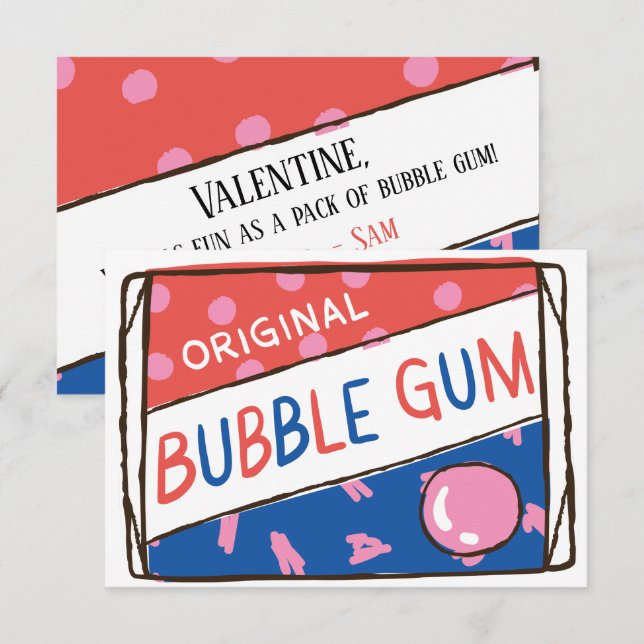 Convite Classroom Valentine; Fun as a Pack of Bubble Gum (Frente/Verso)