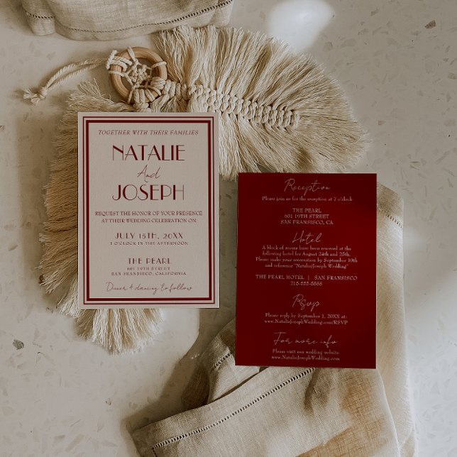 Convite Classy Burgundy Ivory Old Money All In One Wedding (Criador carregado)