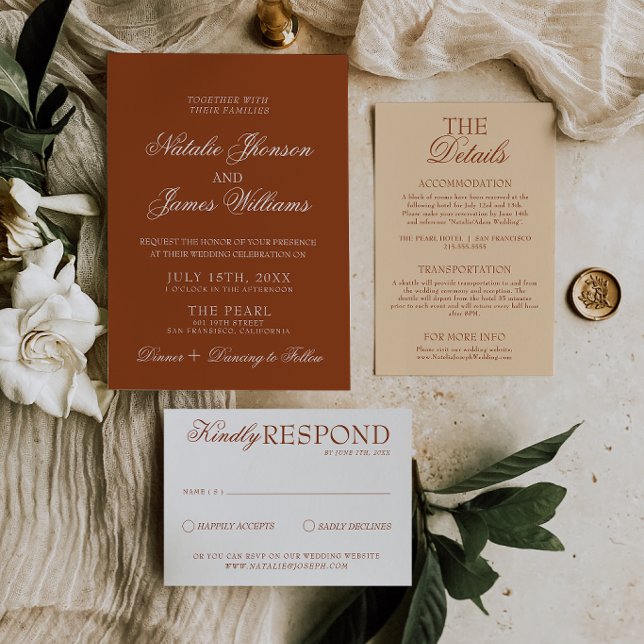 Convite Classy Burnt Orange Boho Chic Terracotta Wedding (Criador carregado)
