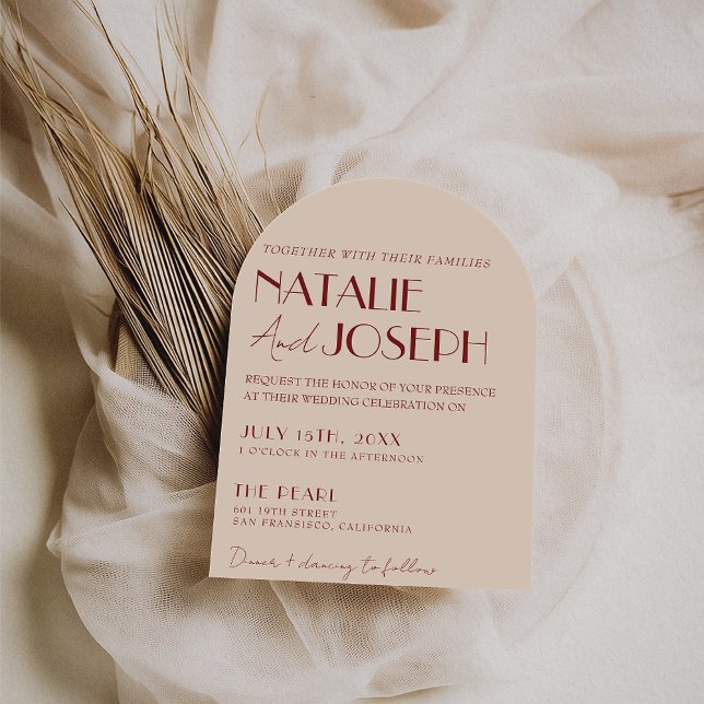 Convite Classy Deep Red Blue Whimsical Modern Arch Wedding (Criador carregado)